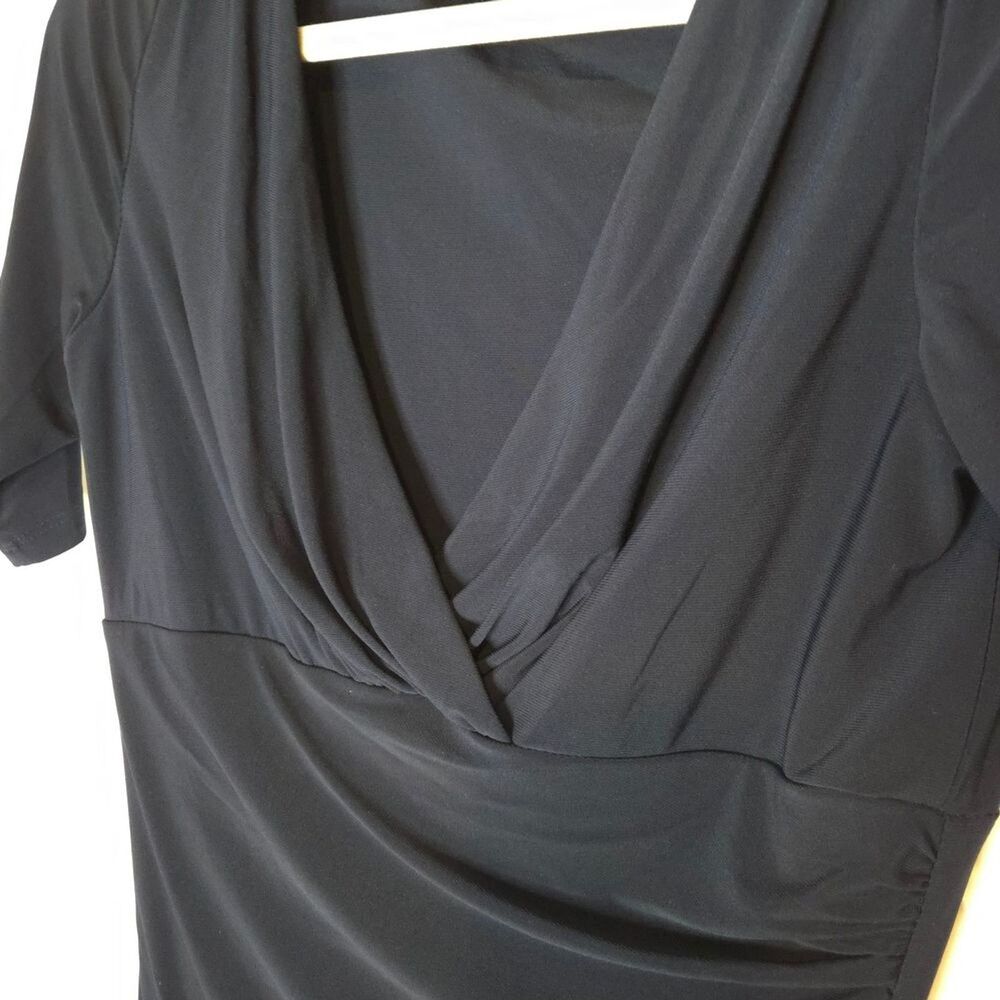 Lauren Ralph Lauren Dress Womens 6 Navy Faux Wrap Ruched Sheath Midi Career - Picture 5 of 10